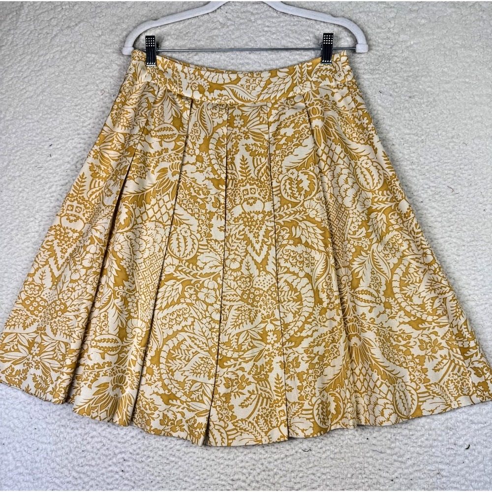 Brooks Brothers Skirt Womens 6 Yellow Floral‎ Pleated Silk Cotton Business Work